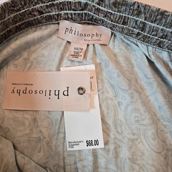 PHILOSOPHY  Wide Leg Pull On Elastic Waist Pants Sz:  XS/TP Green/Gray/Silver - Picture 5 of 7